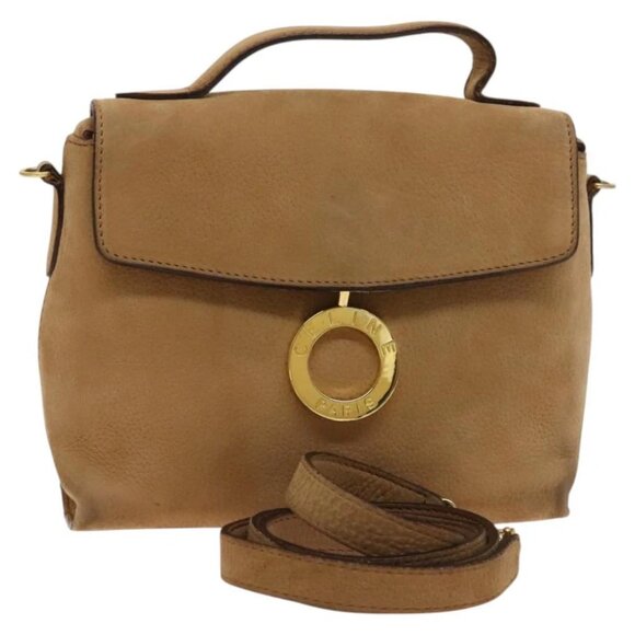 CELINE Hand Bag Suede 2way Brown Gold - Picture 1 of 16